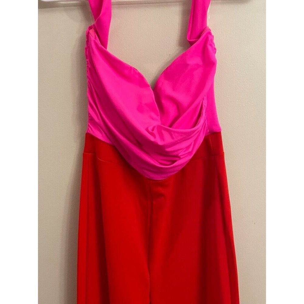 Fashion Nova Cool and Composed Jumsuit Red/Neon Pink Medium Flare Pant Club - Picture 3 of 10